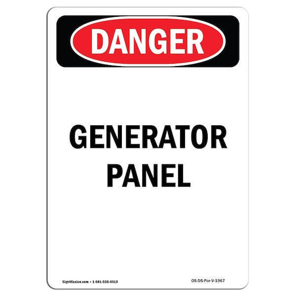 Safety Sign, OSHA Danger, 5" Height, Generator Panel, Portrait, 10PK
